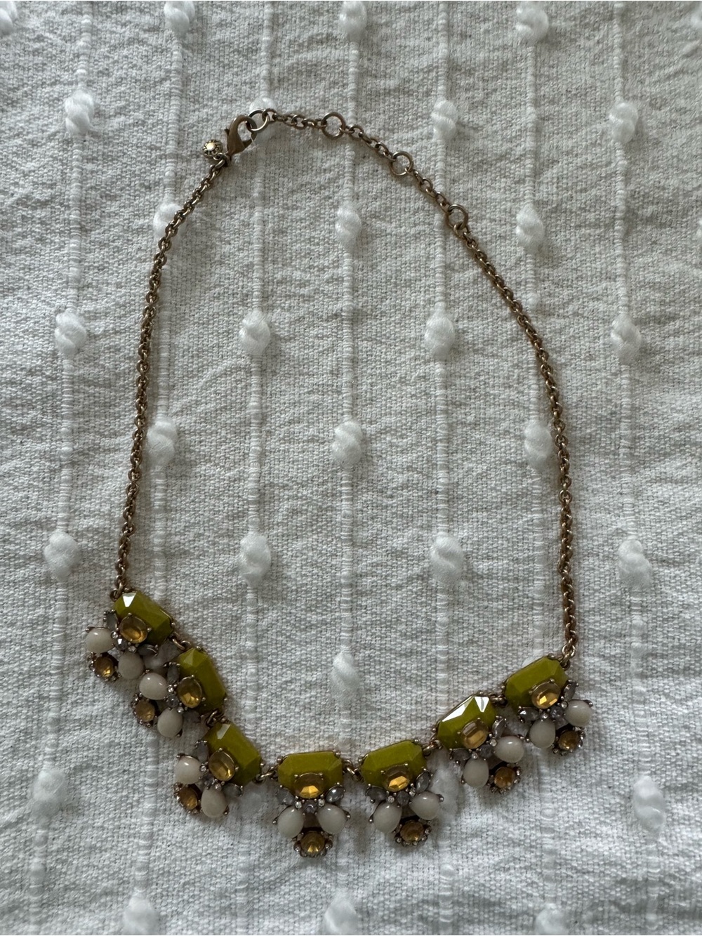 J Crew Green Cream Rhinestone Crystal Gold-Tone Statement Necklace